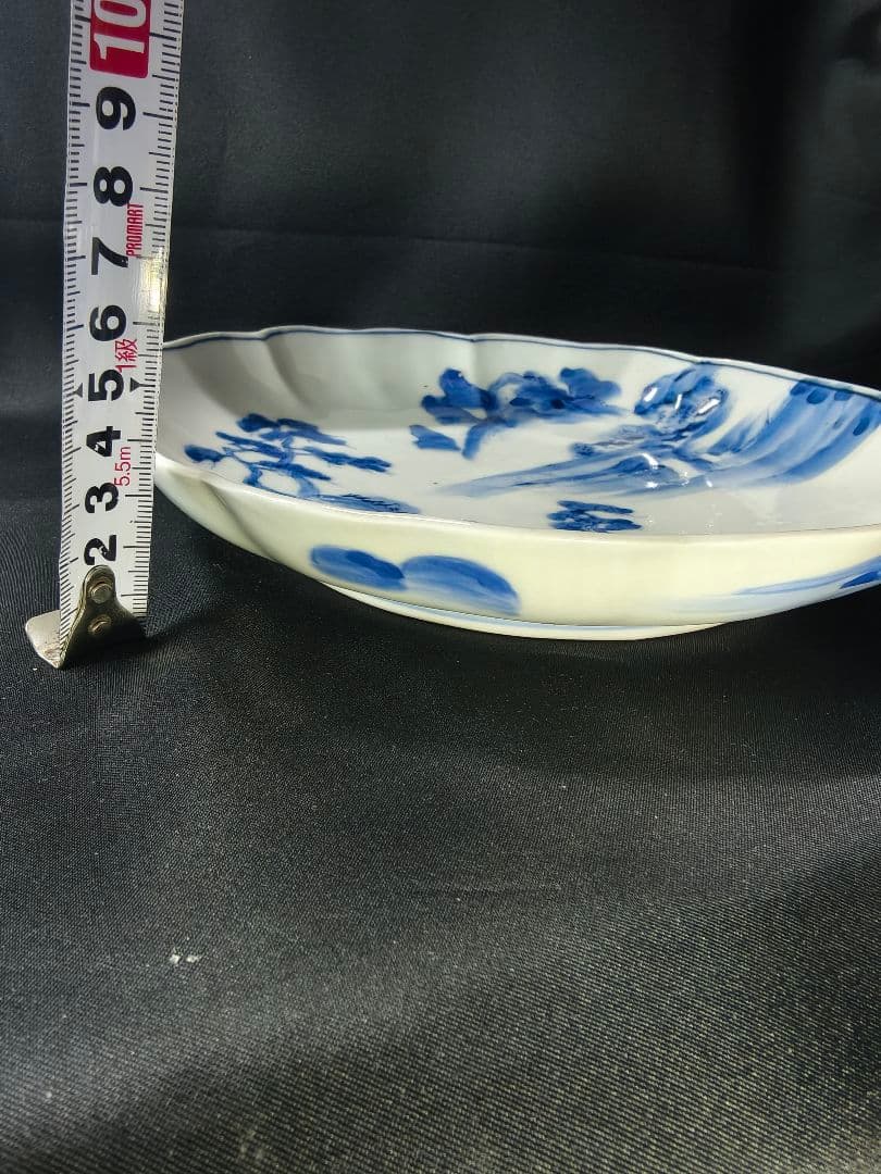 古伊万里 染付中皿 手描き 山水風景図 骨董 古美術 旧家蔵出 未使用時代物美品