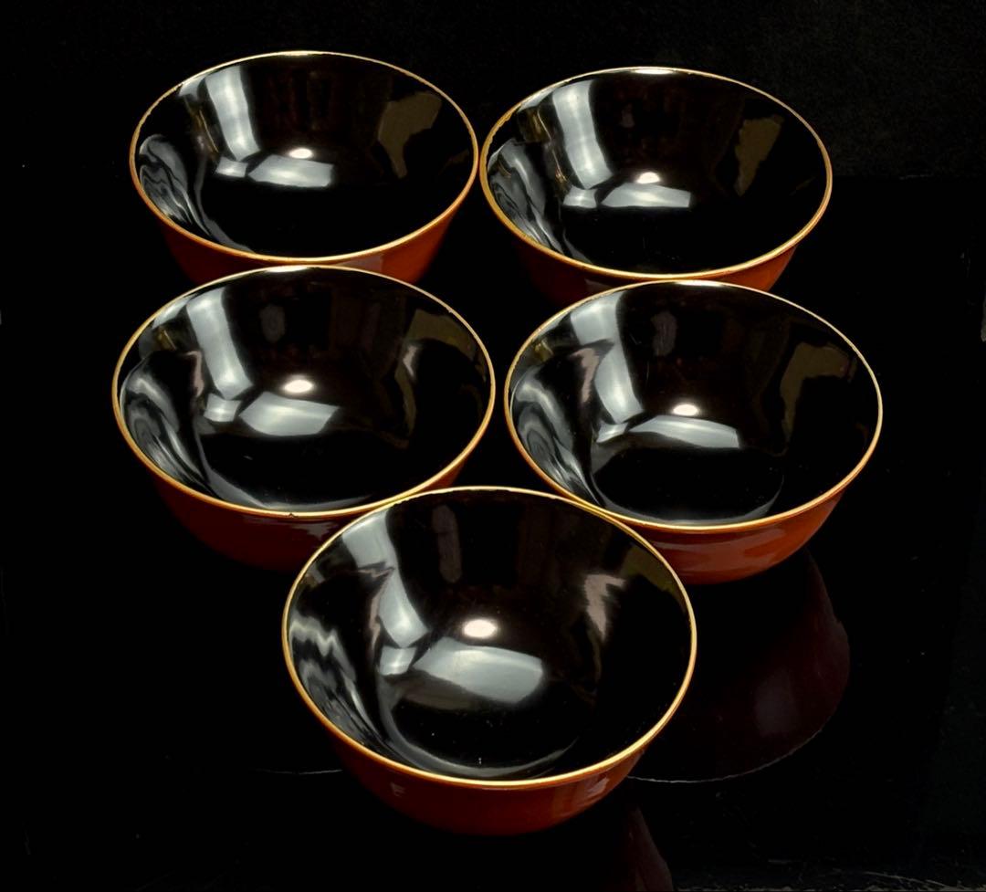 時代漆芸 蒔絵 木製 吸物椀 5客セット R811123