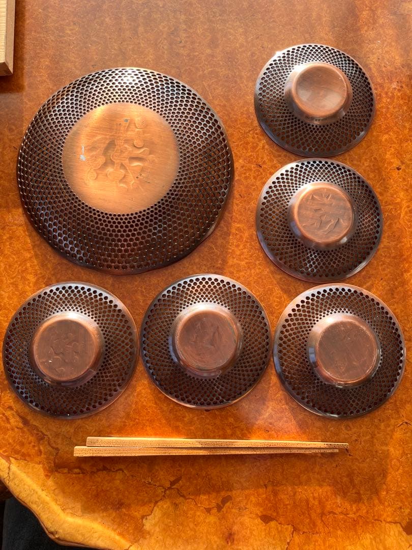 茶托セット 6枚＋盆 桐箱入り 透かし彫り 観賞用／茶道具