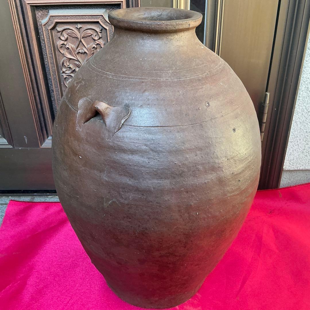 みけこしょうささん専用　備前焼　茶色　陶器製　花瓶　備前窯　『中壺』　耳有り