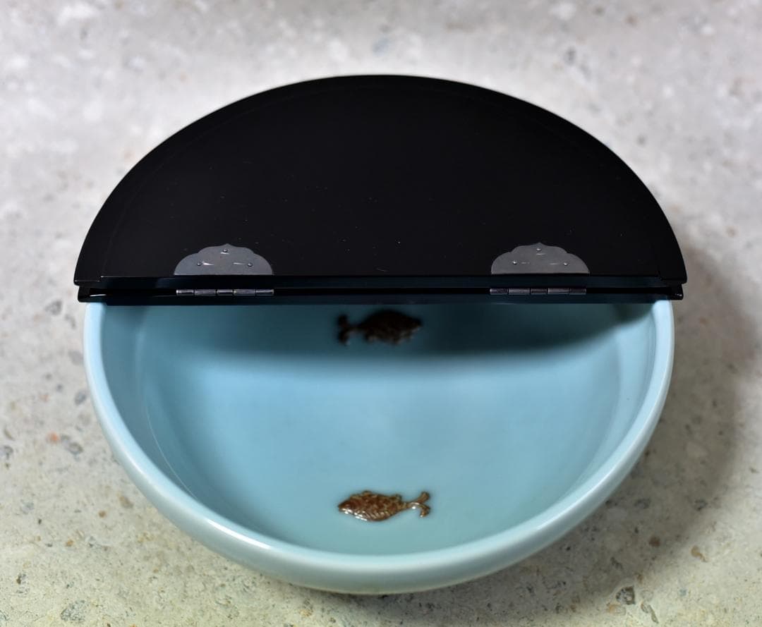 平安、祥堂作青磁真塗平水指【極上品】　お茶道具／共箱