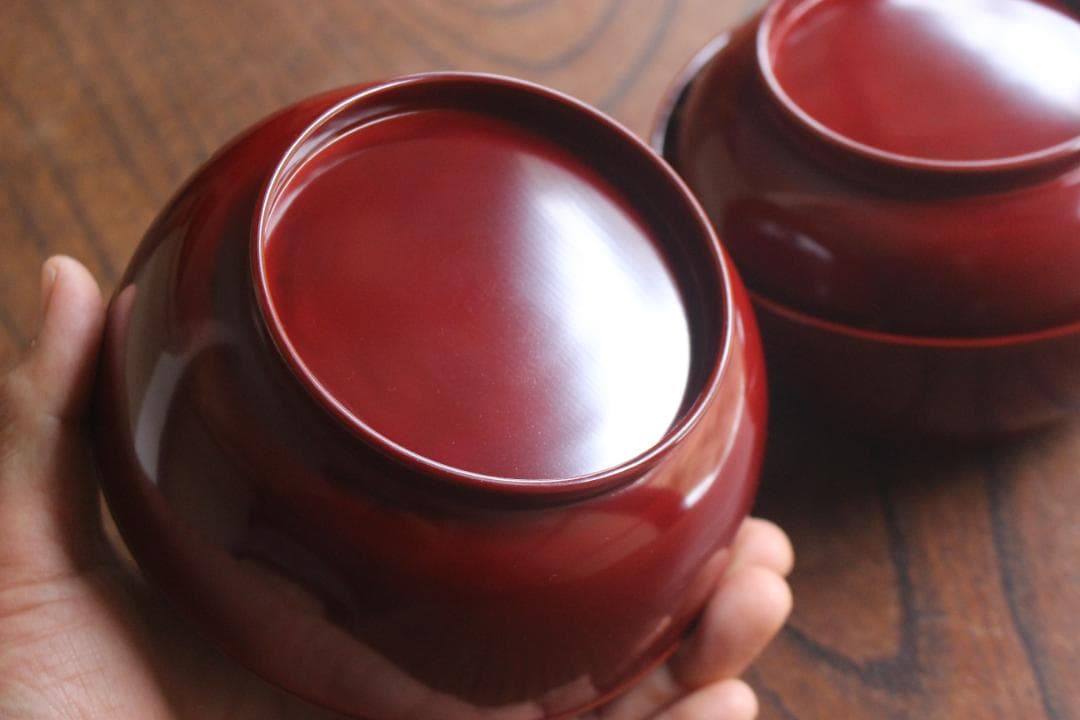 デッドストック！極上紅溜に優美な桐花蒔絵の映えるお椀2点（検輪島塗京塗煮物椀