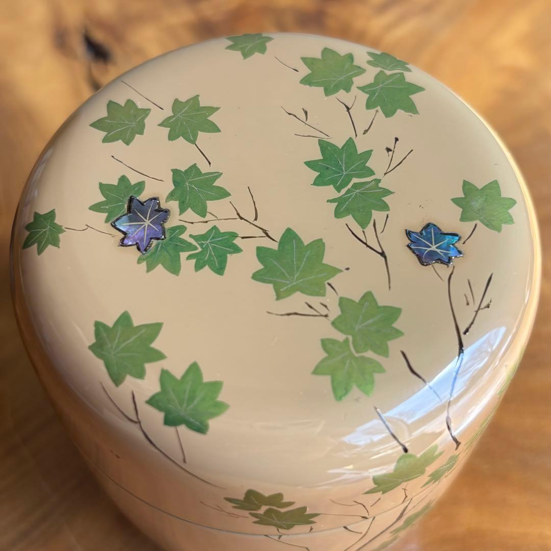 中出松峰作 「青楓」白塗 中棗 共箱 茶道具 （4.5）
