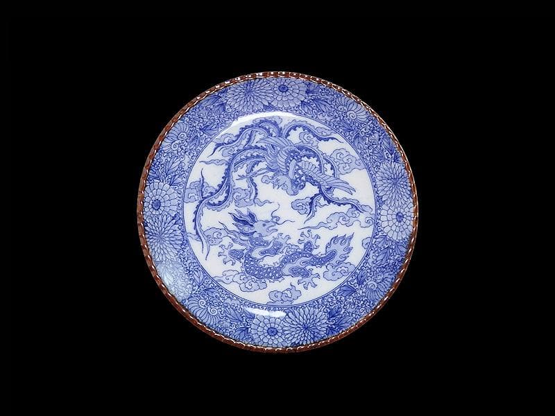 伊万里　染付　印判　鳳凰に龍の図　７寸皿　E625AS-fbvl