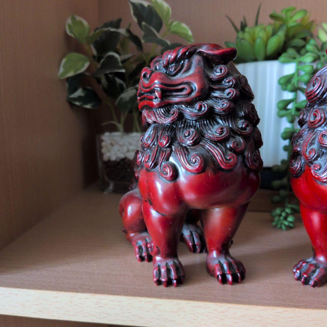 獅子像 置物 ペア 赤褐色 約15cm