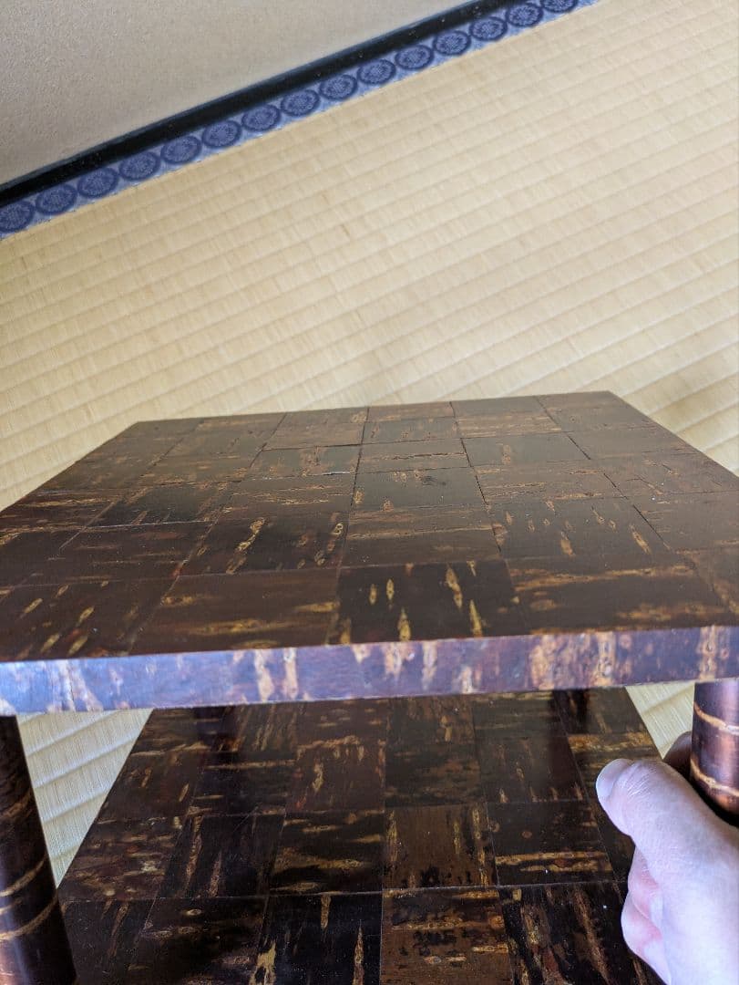 桜革細工　樺細工　市松模様　花台　飾り台　伝統工芸品
