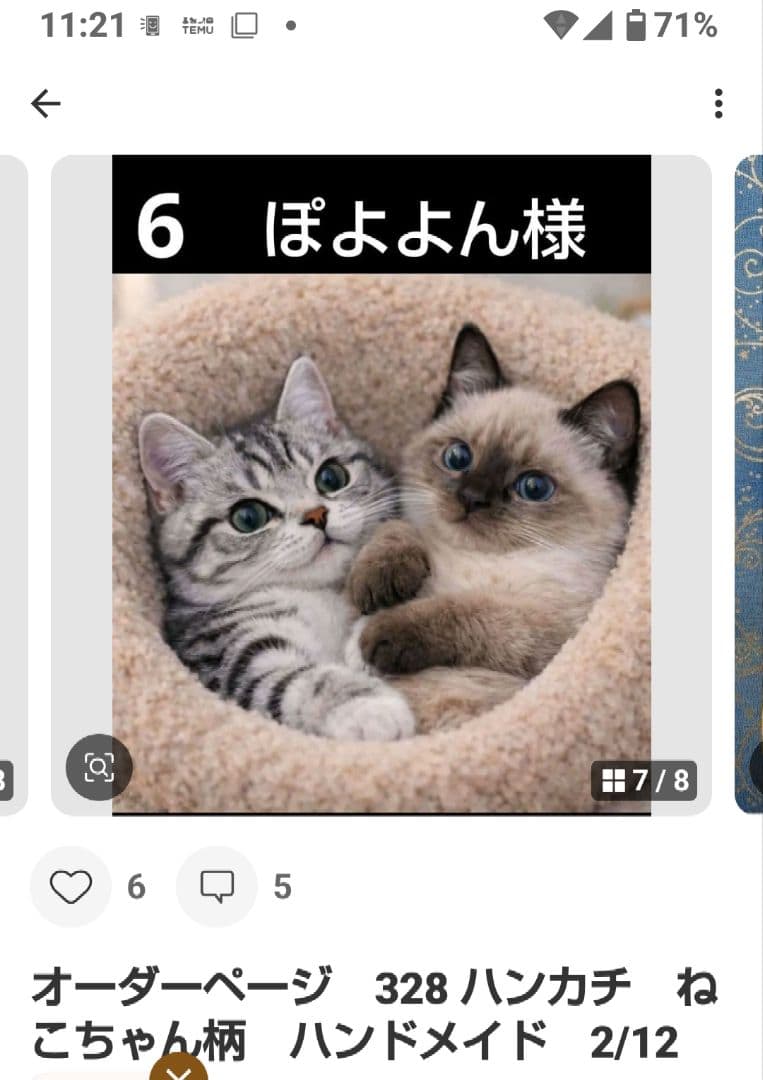 ご確認用　ぽよよん　ハンカチ　ねこちゃん様2/6