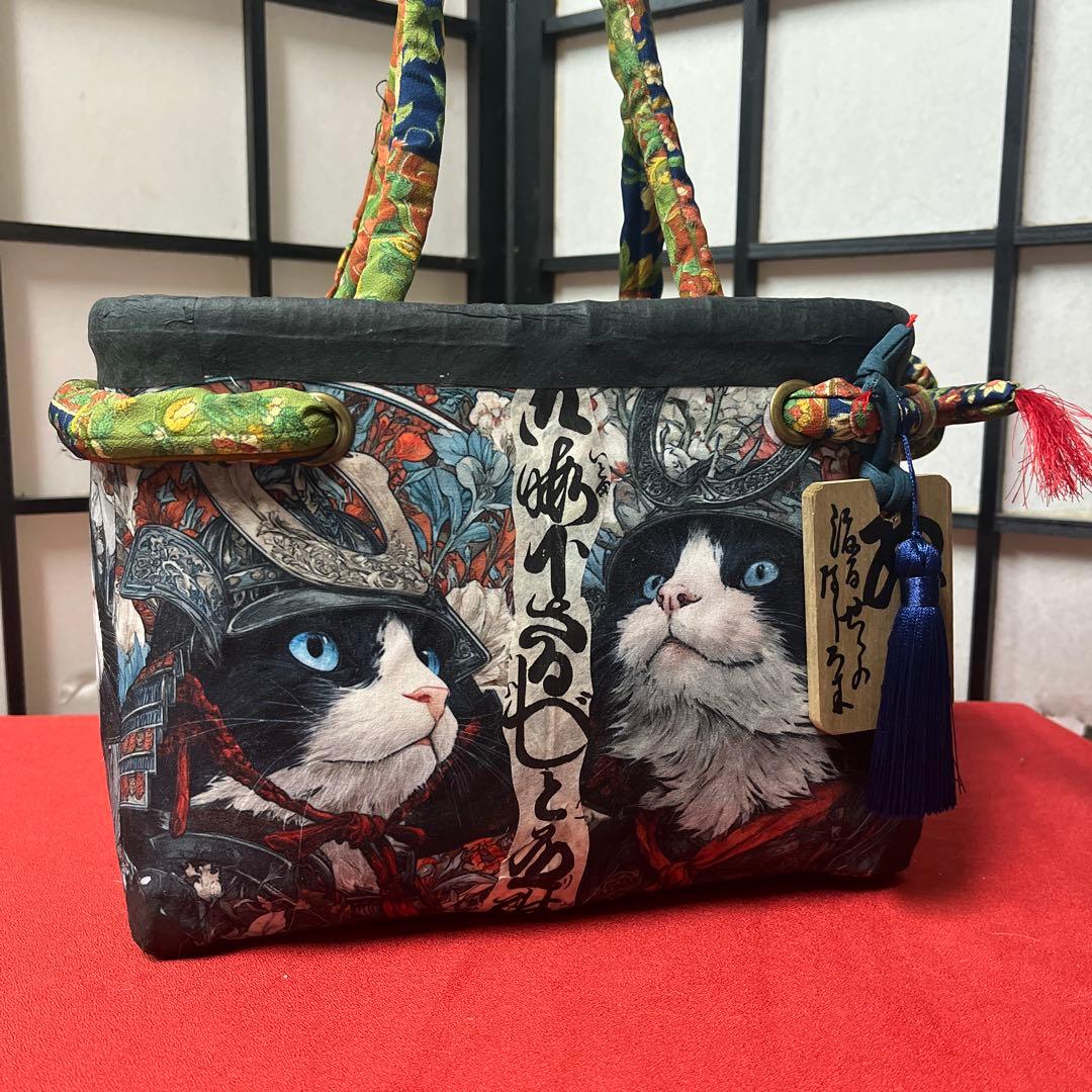 ロマネスクな猫将軍 一閑張り バッグ かごバッグ ハンドバッグ 猫 花柄