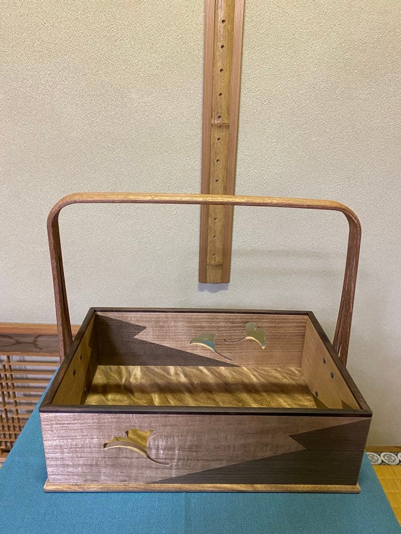 茶道具/莨盆 銀杏透 手付煙草盆 山本貞斎 造 鵬雲斎好 煙菅2本付