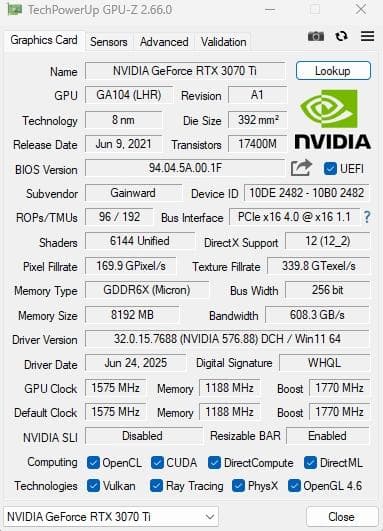 グラフィックボード・グラボ・ビデオカード Gainward GeForce RTX 3070 Ti Phoenix