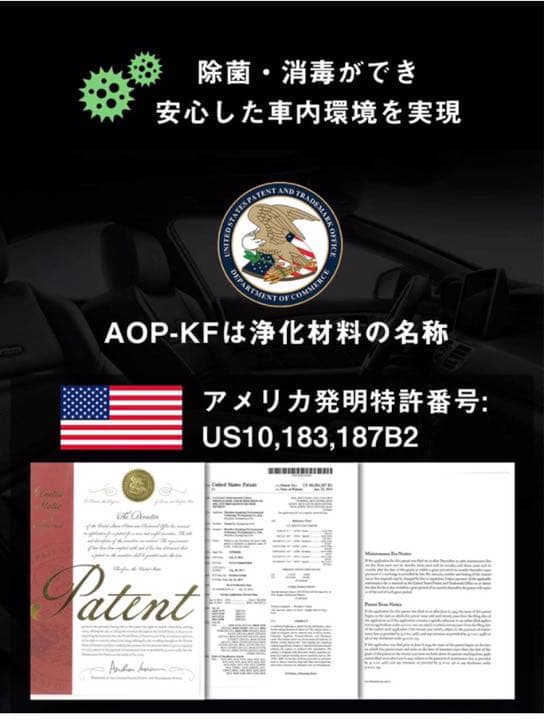 車載用 空気清浄機 【AOP-KF特許取得済みの浄化材料】除菌 消臭  花粉対策