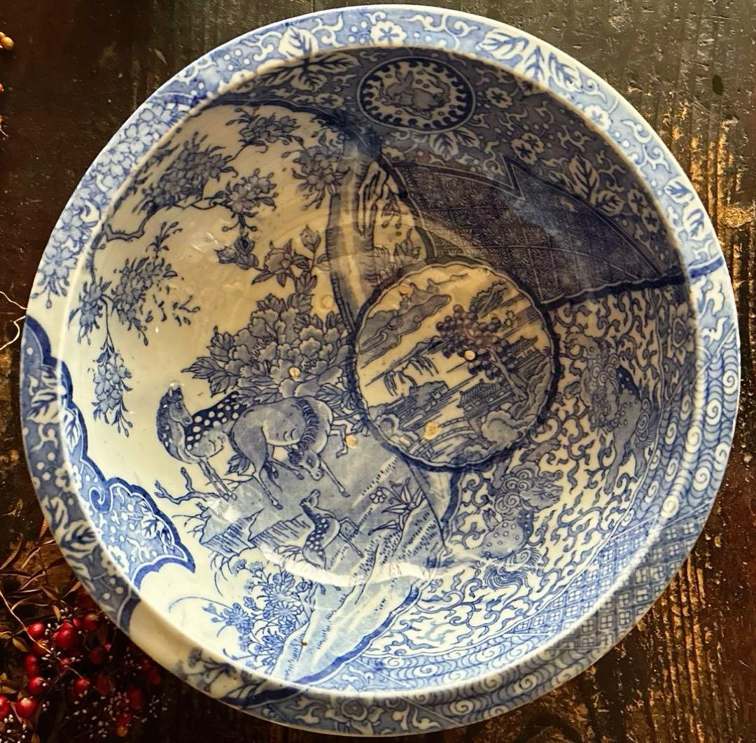 骨董　図変わり印判　超希少ブチ馬群　唐獅子　花唐草　捨身月兎　窓絵　兜型　大鉢
