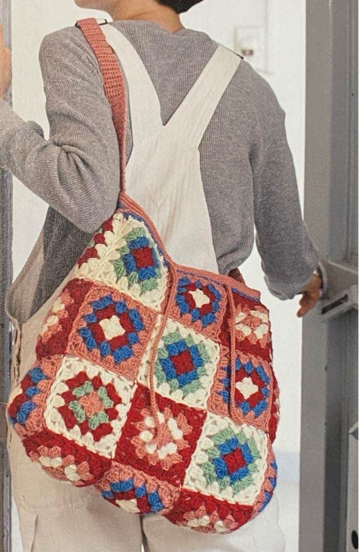 手編み♡ショルダーバック♡かぎ編み♡モチーフ編み♡ワンショルダーバック♡no3