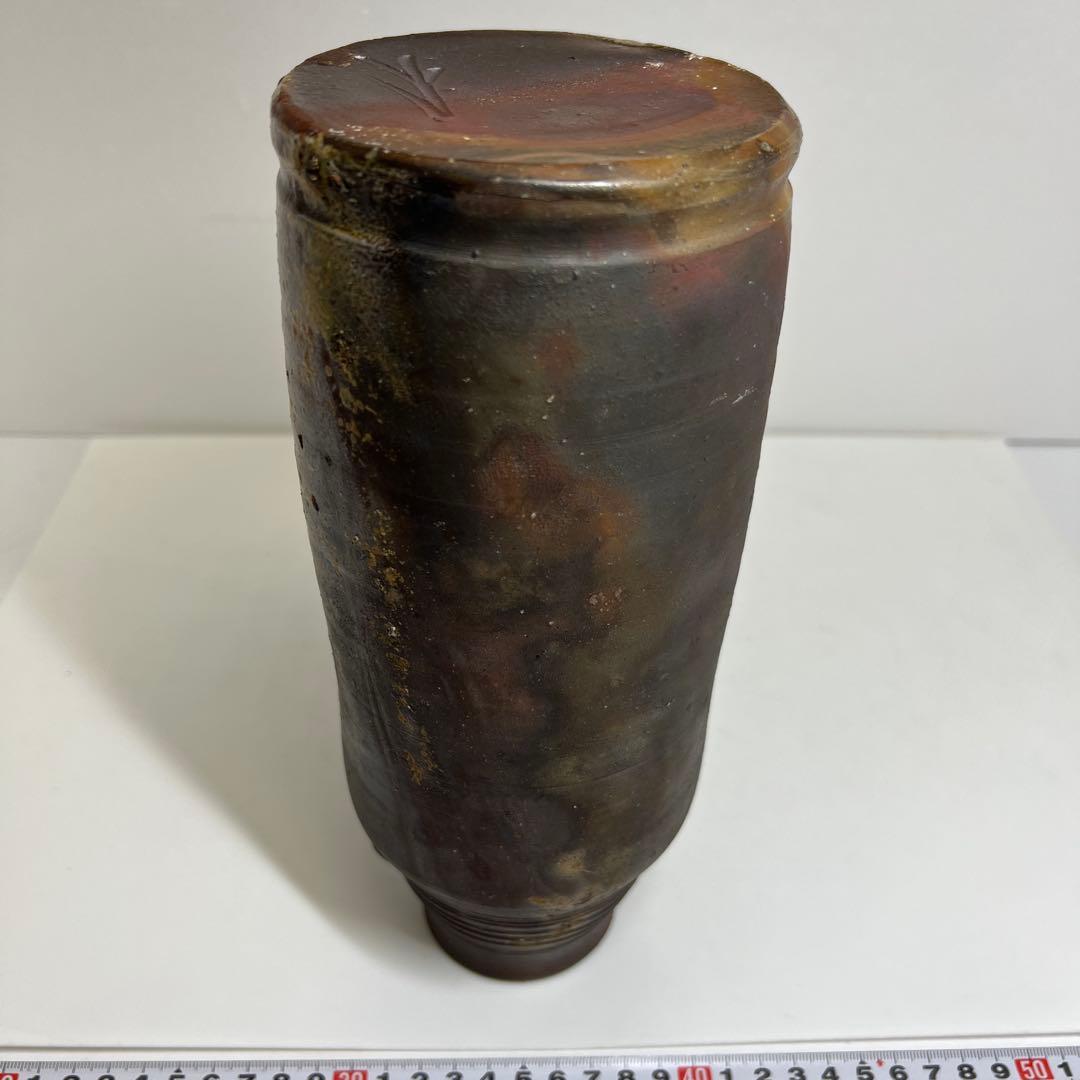 専用　藤原雄　在銘　備前花入　共箱　高さ約26.5cm 東K8-0227②タサニ