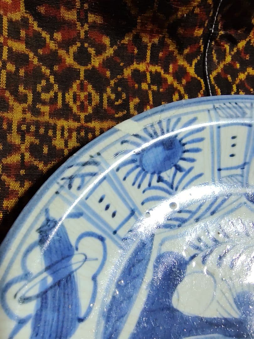 古伊万里 芙蓉手 皿 古染付写し コオロギ草花文 骨董品