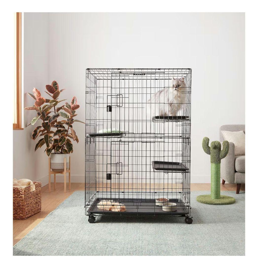 Amazonベーシック 猫ケージ 3段 キャットケージ 折りたたみ式 ブラック