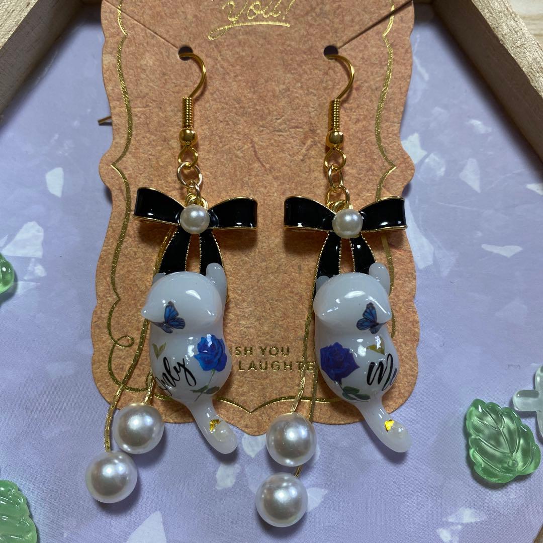 ☆リボンとBlue Rose猫ちゃんピアス☆①