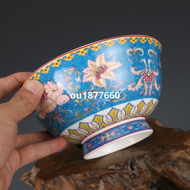 清乾隆粉彩荷模様碗 景徳鎮 陶磁器 装飾品 現代工芸品 美術品 置物