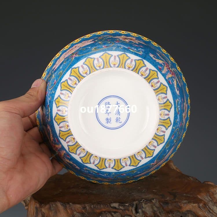 清乾隆粉彩荷模様碗 景徳鎮 陶磁器 装飾品 現代工芸品 美術品 置物