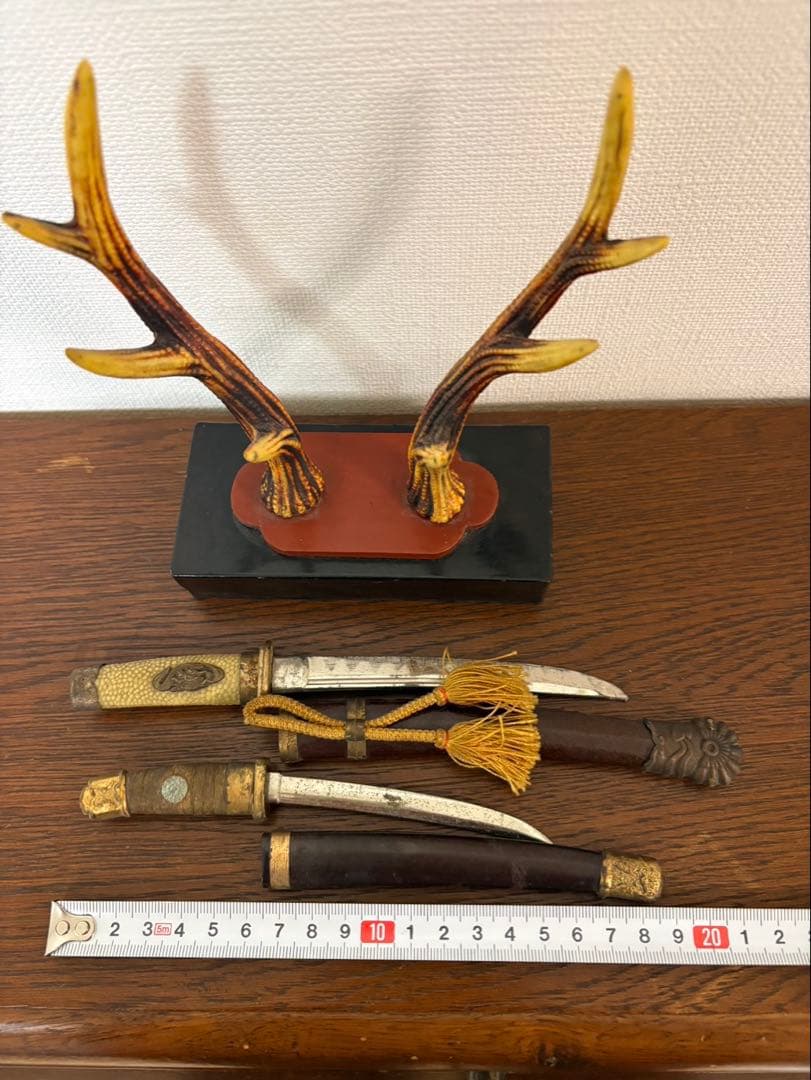 模造刀 大刀 脇差 二本セット 鹿角刀掛け付き コンパクトで存在感20cm幅