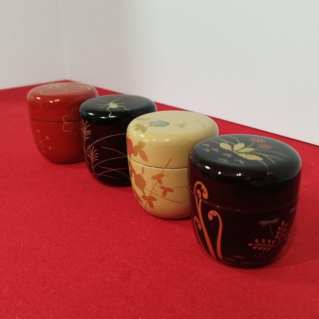 山中塗 蒔絵師 中村湖彩作 四季中棗 四点セット 共箱・共布【茶道具】
