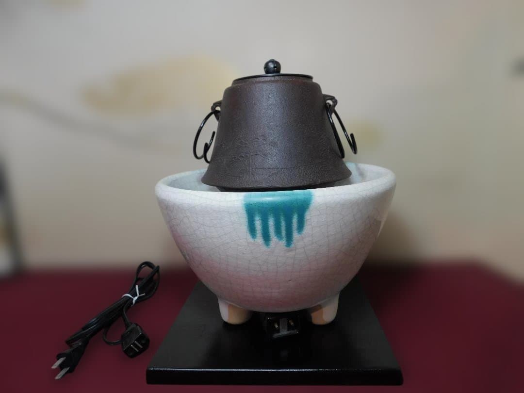 ☆ 創巧野々田さつま織部風炉 電熱器(紅鉢型) 国宝敬典作 富士釜 前瓦送料込み