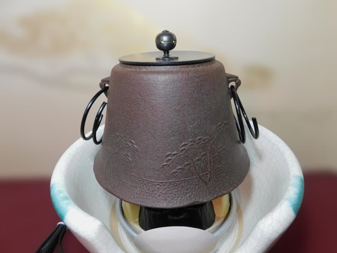 ☆ 創巧野々田さつま織部風炉 電熱器(紅鉢型) 国宝敬典作 富士釜 前瓦送料込み