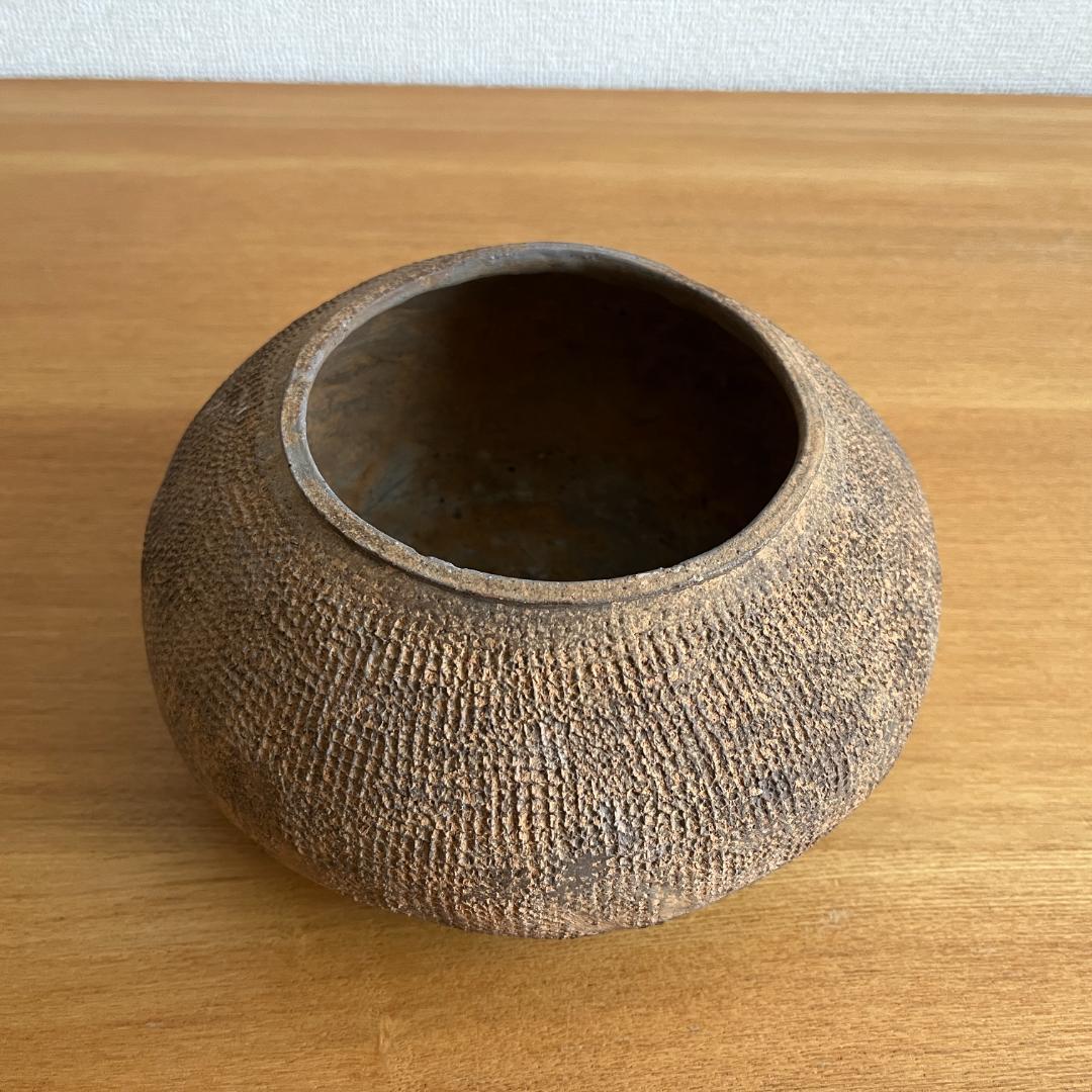 春秋戦国期 灰陶壺 布目文 高9.7cm φ19.0cm