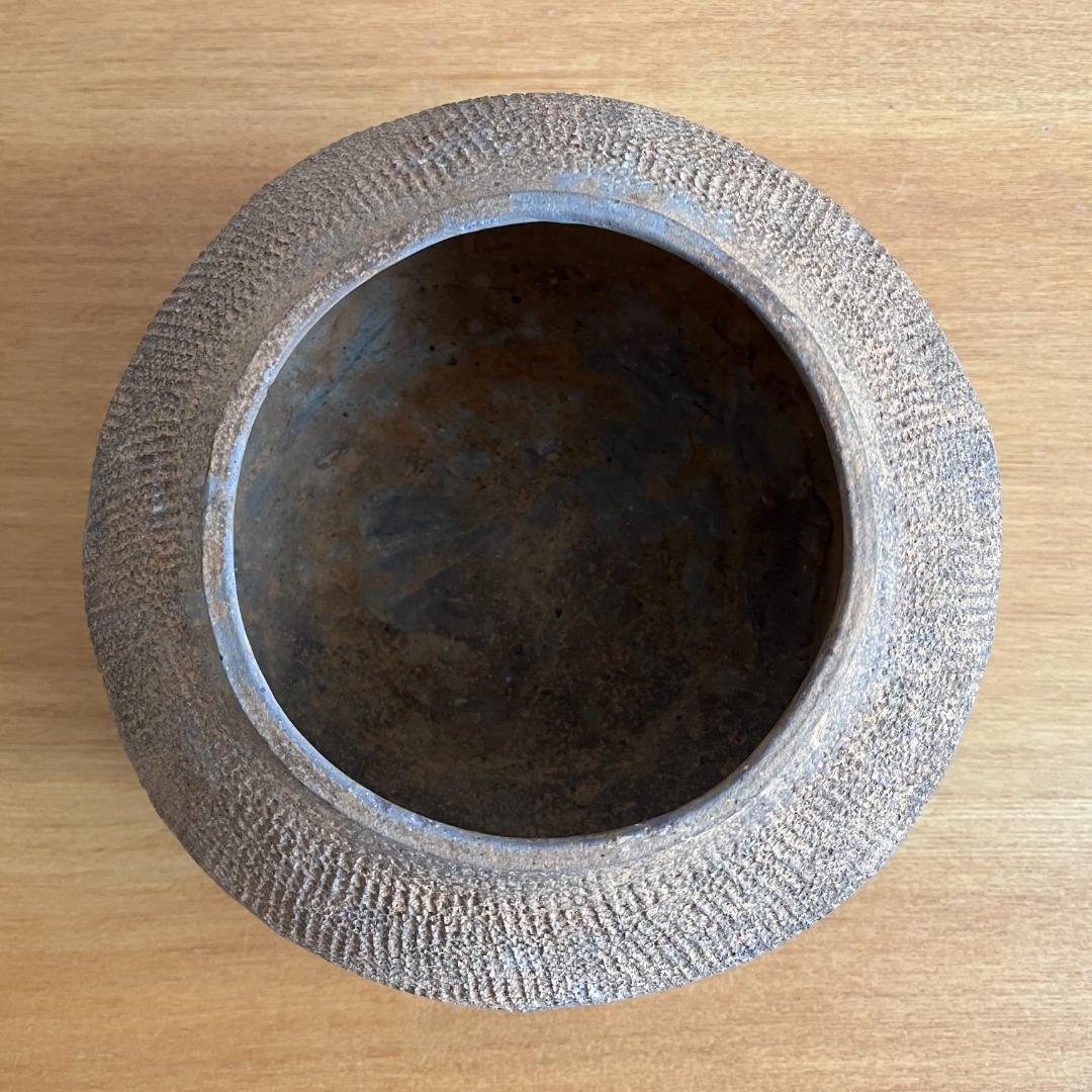 春秋戦国期 灰陶壺 布目文 高9.7cm φ19.0cm