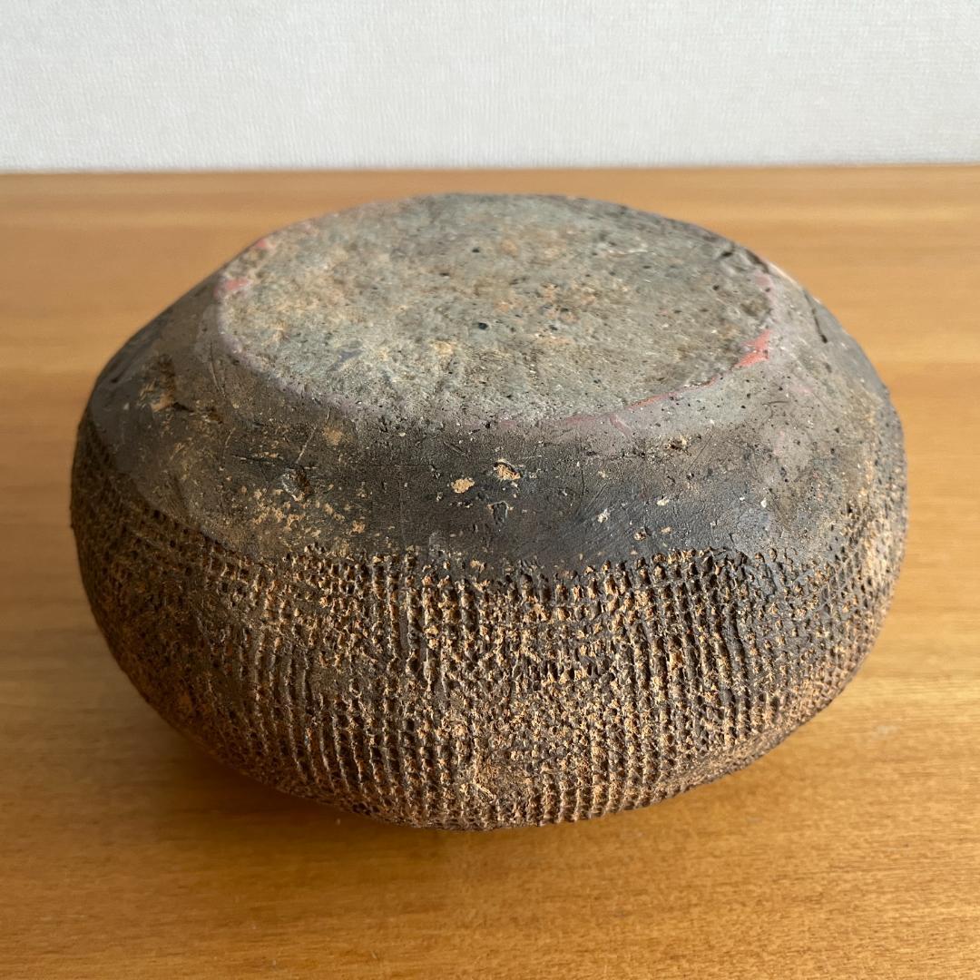 春秋戦国期 灰陶壺 布目文 高9.7cm φ19.0cm