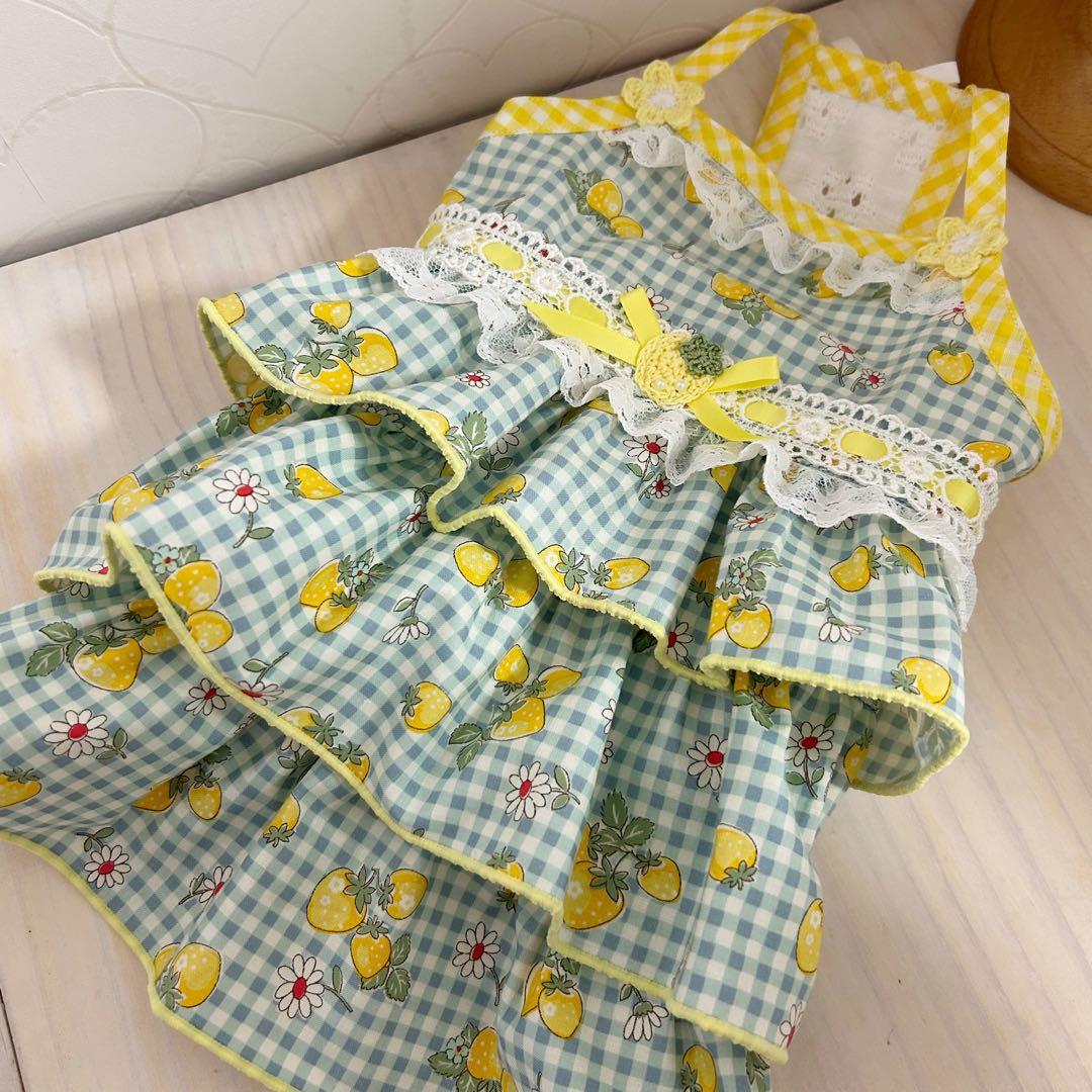 ハンドメイド♡犬服 黄苺の3段フリルキャミワンピース
