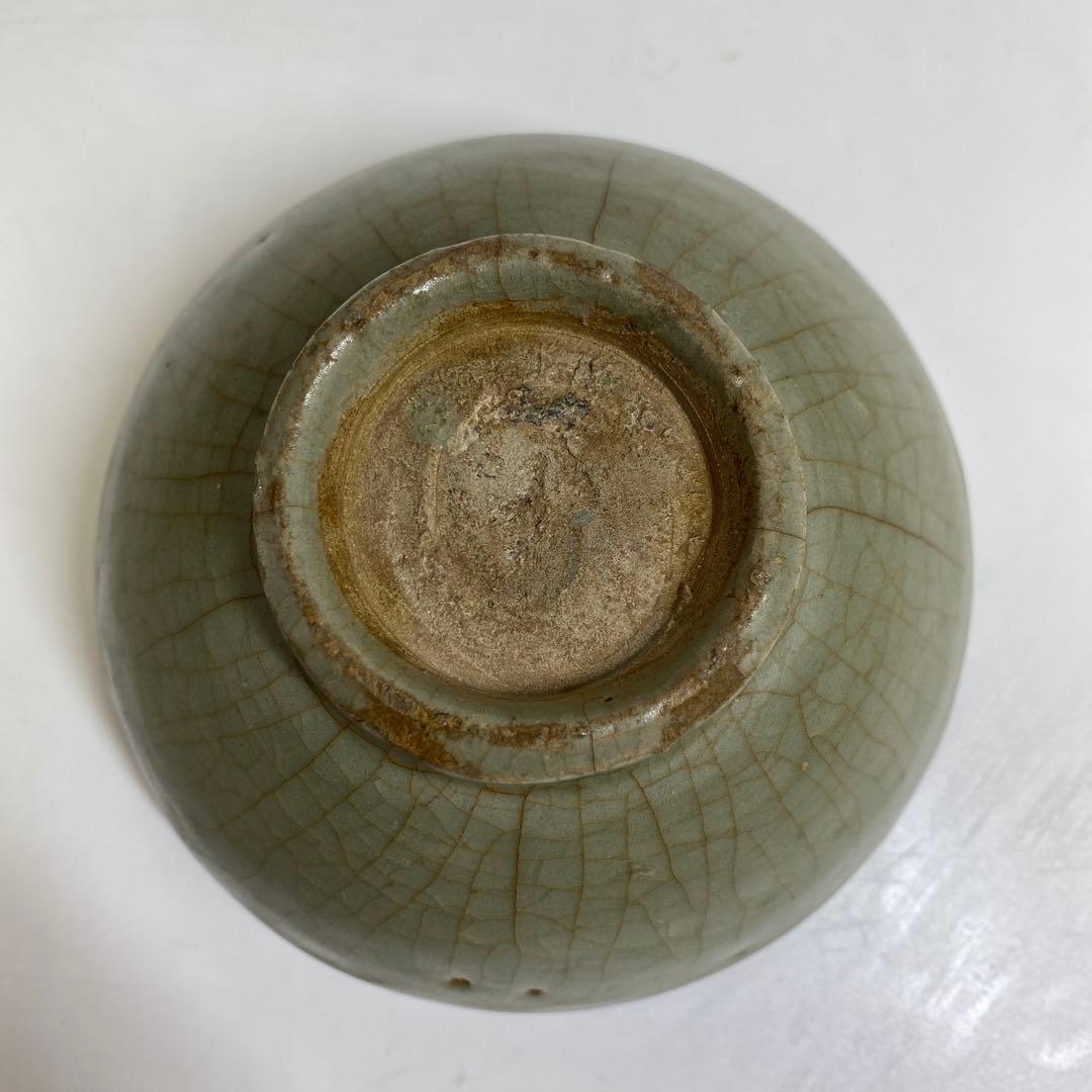 中国明時代　七官青磁人形手　茶碗　トヒオヒ　幅14㎝ 東S8-0401☆2F