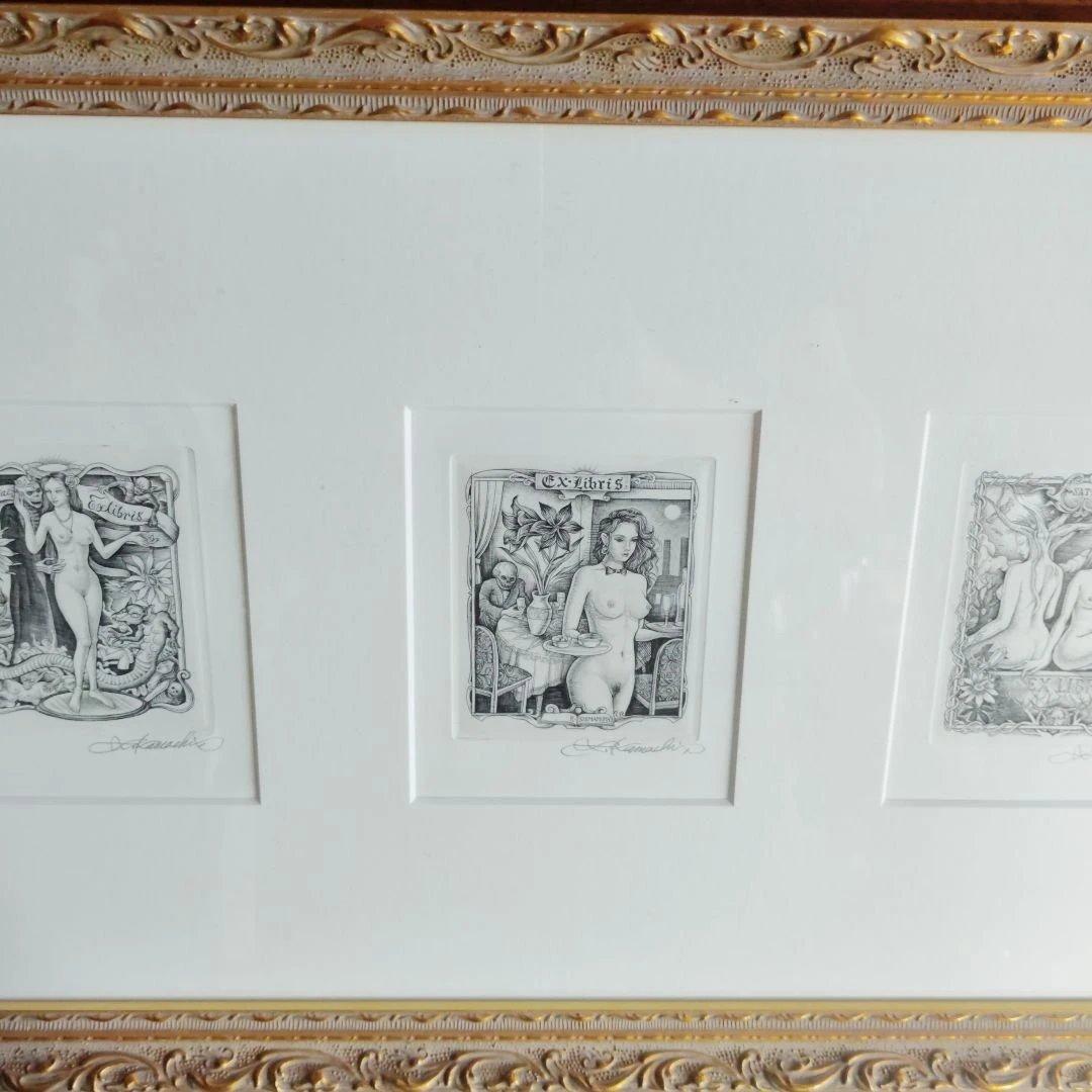 版画　作者不明サイン参照 額入り73✕32✕3センチ