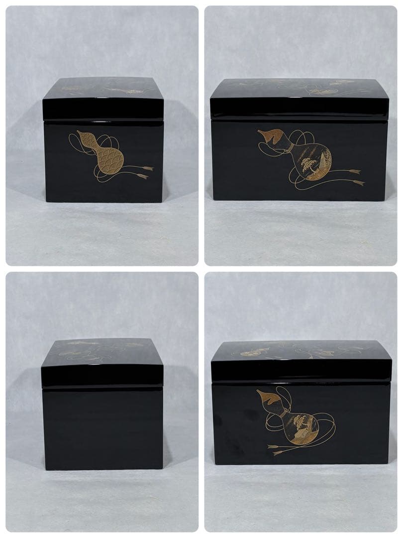 輪島塗　蒔絵師 池端治峰造　六瓢蒔絵利休箱　美品　共箱　茶道具　送料込