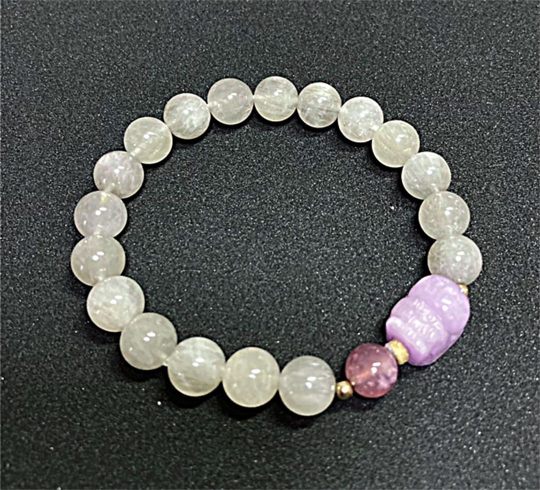 ◆オリジナルブレスレット◆ クンツァイト貔貅とサゲニティックブレスレット