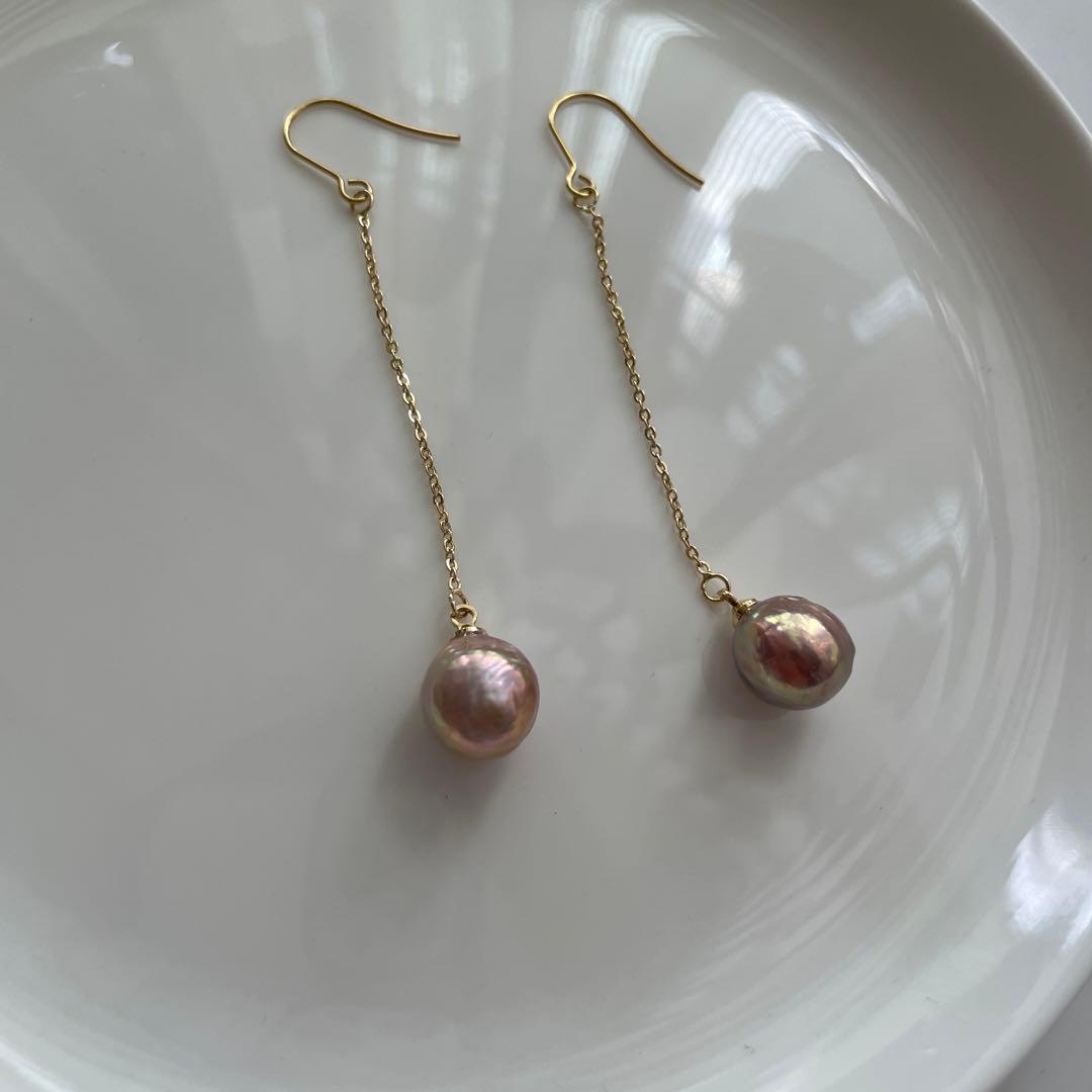 天然淡水パールピアス　バロック　エジソン　ハンドメイドアクセサリー