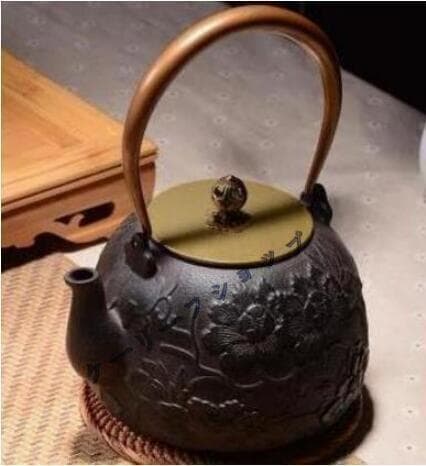 鋳鉄製 花模様 鉄瓶 茶道具★ 未塗装鉄器 容量：1.2L