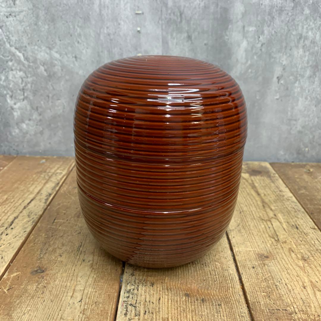 D-5 ② 【極美品】伝統工芸 漆器 千筋 独楽型 三段重箱 蓋付き 漆塗り
