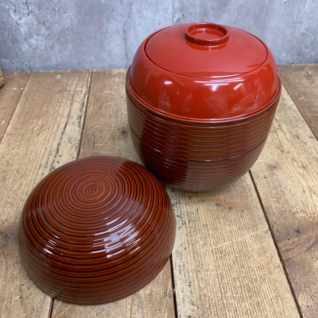 D-5 ② 【極美品】伝統工芸 漆器 千筋 独楽型 三段重箱 蓋付き 漆塗り