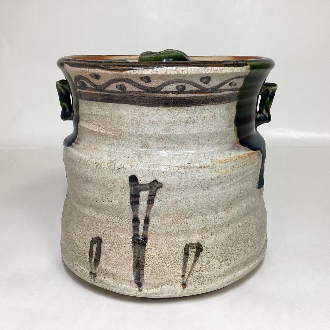 水指 耳付 織部 山口錠鉄 木箱入 茶道具 古物品