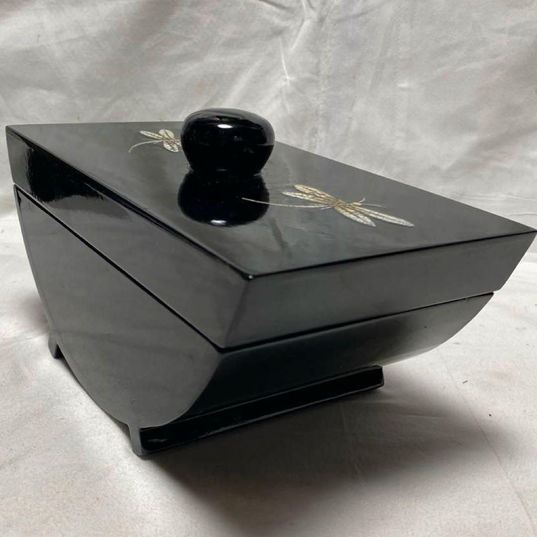 日本伝統工芸品 黒漆器 トンボ柄象嵌入り装飾 美品