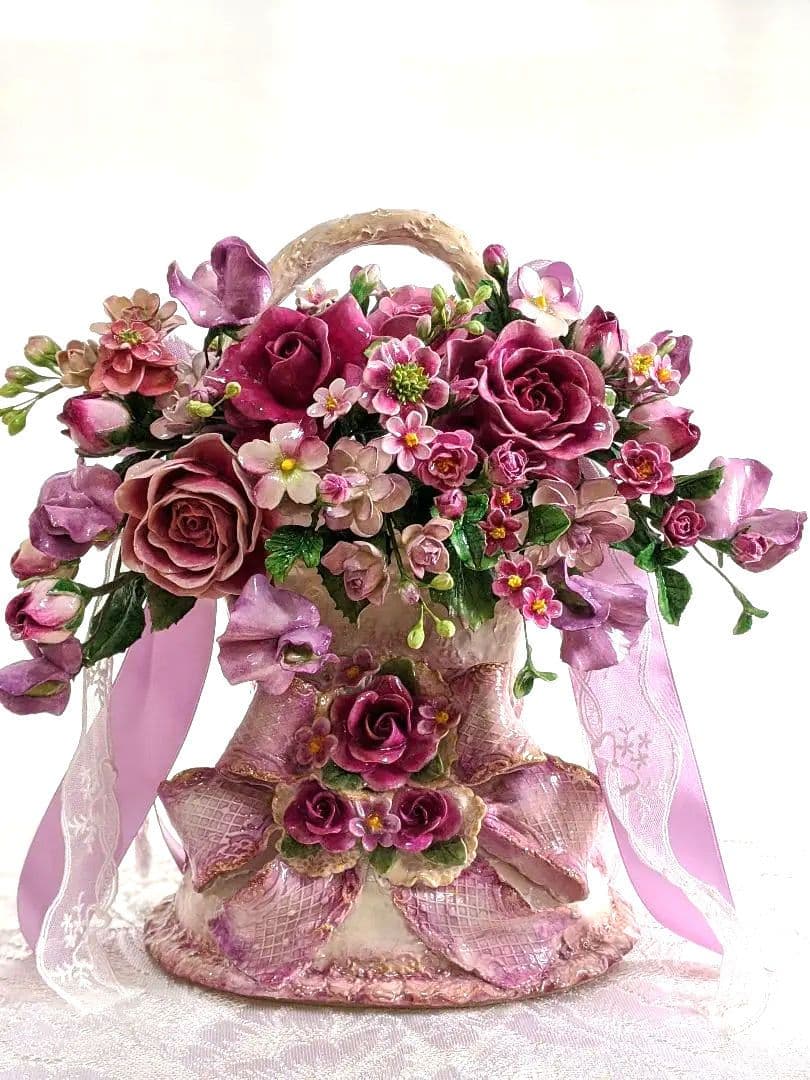 【ひろりん】クレイフラワー✿ロココ調薔薇のフラワーアレンジメント
