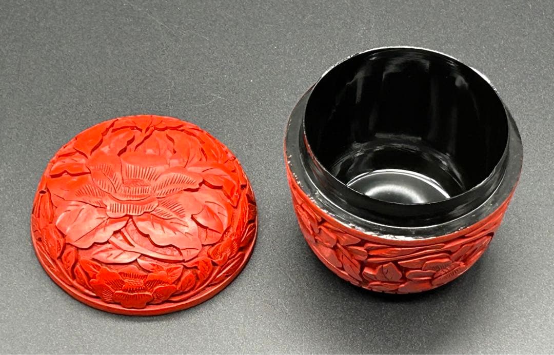 堆朱　棗　茶道具　牡丹