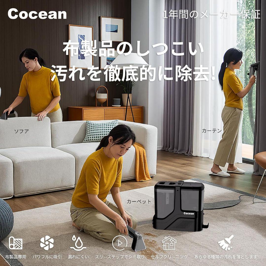 リンサークリーナー カーペットクリーナー 家庭用スチームクリーナー Black