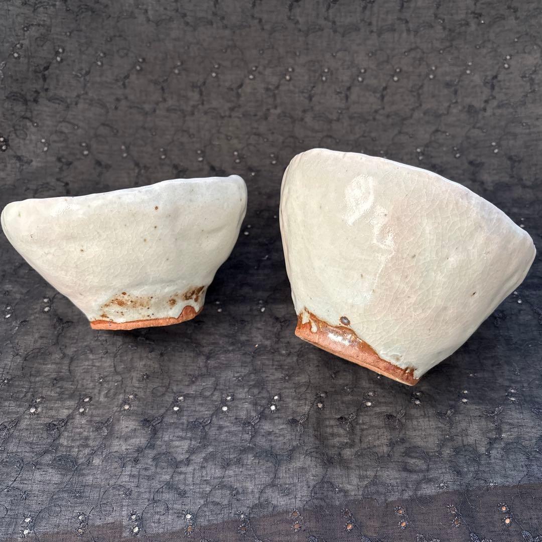 茶碗　2客組　手作り　大小　ペア　飯碗　ご飯茶碗　粉引茶碗　茶道具