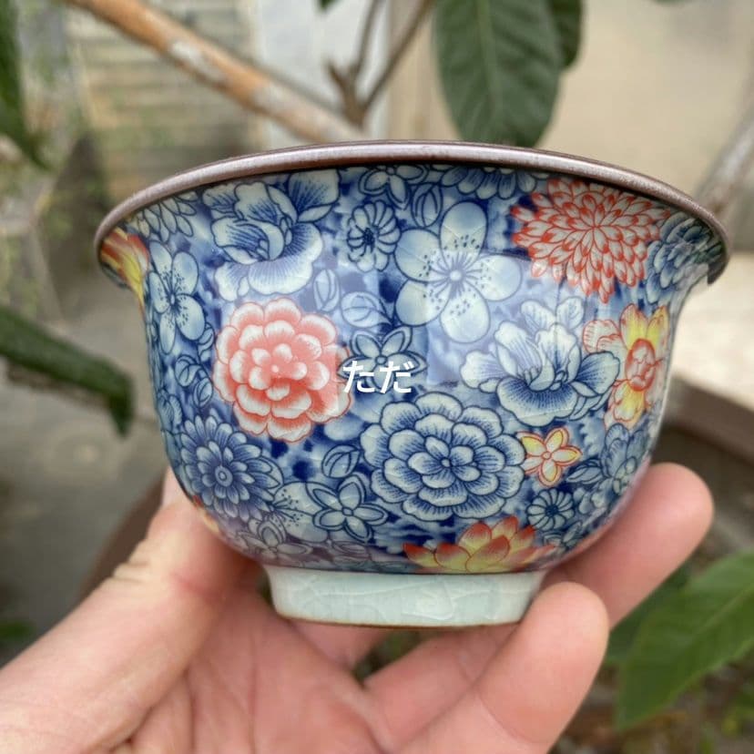 中国茶器 青花万花三才蓋碗 蓋付き 茶器 飲茶食器 煎茶具 未使用品