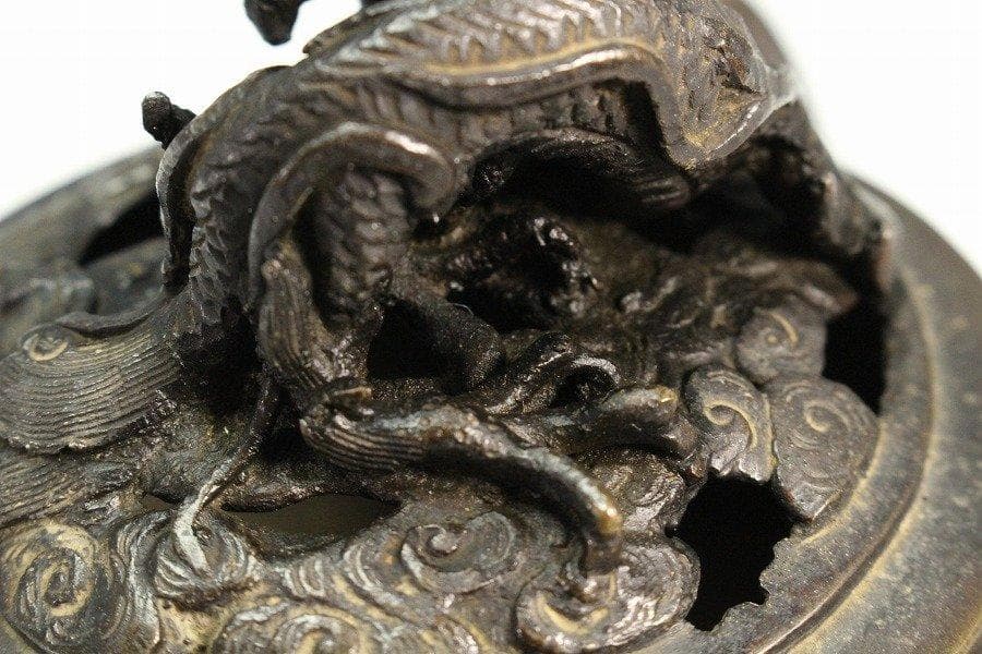 古銅 龍火屋 獣足 香炉 高14cm 旧家蔵出