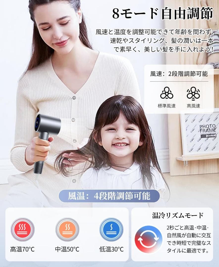 ヘアドライヤー 大風量 ドライヤー 22M/S 速乾 ダメージカット