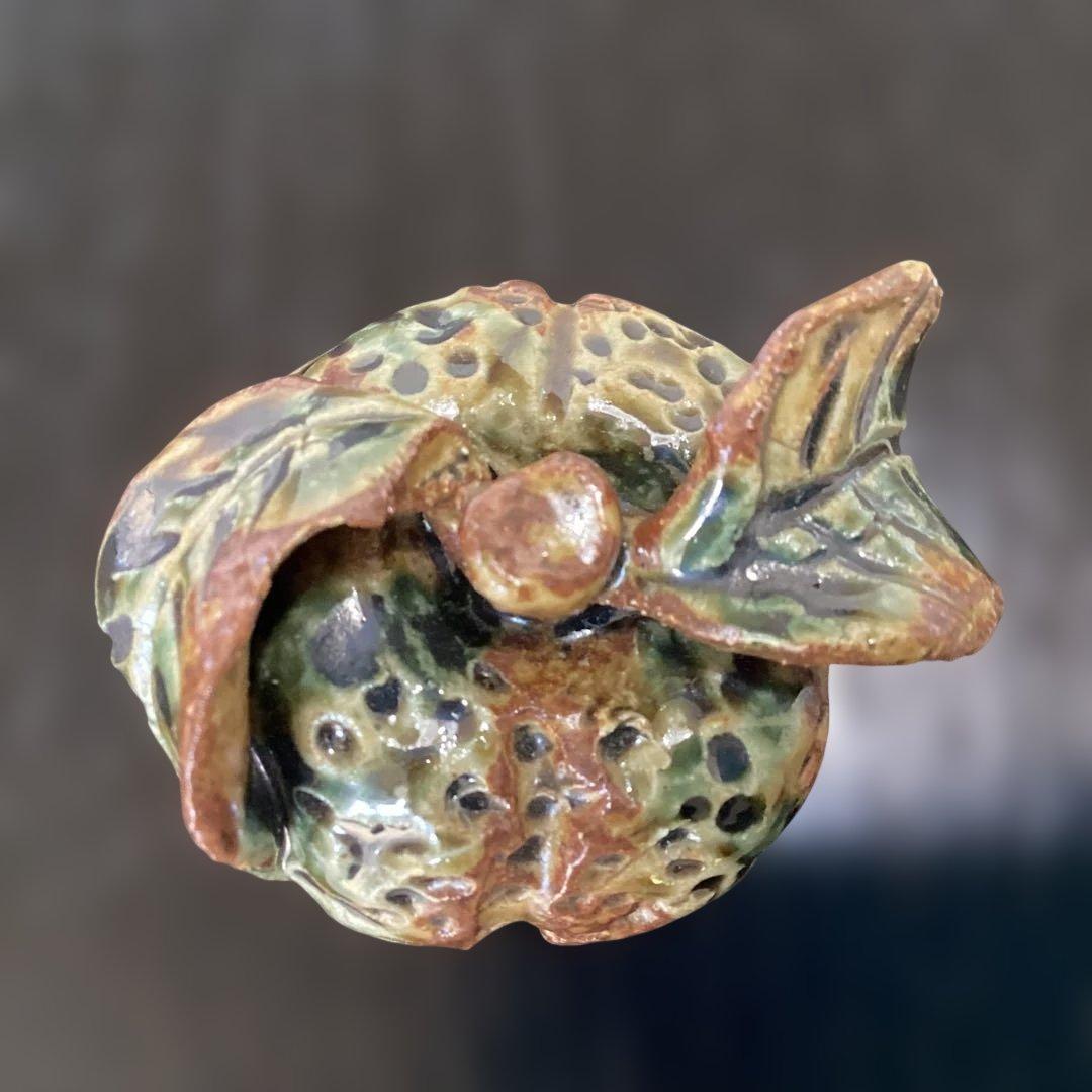 茶道具　香合　柚子型陶器 美品　陶芸品