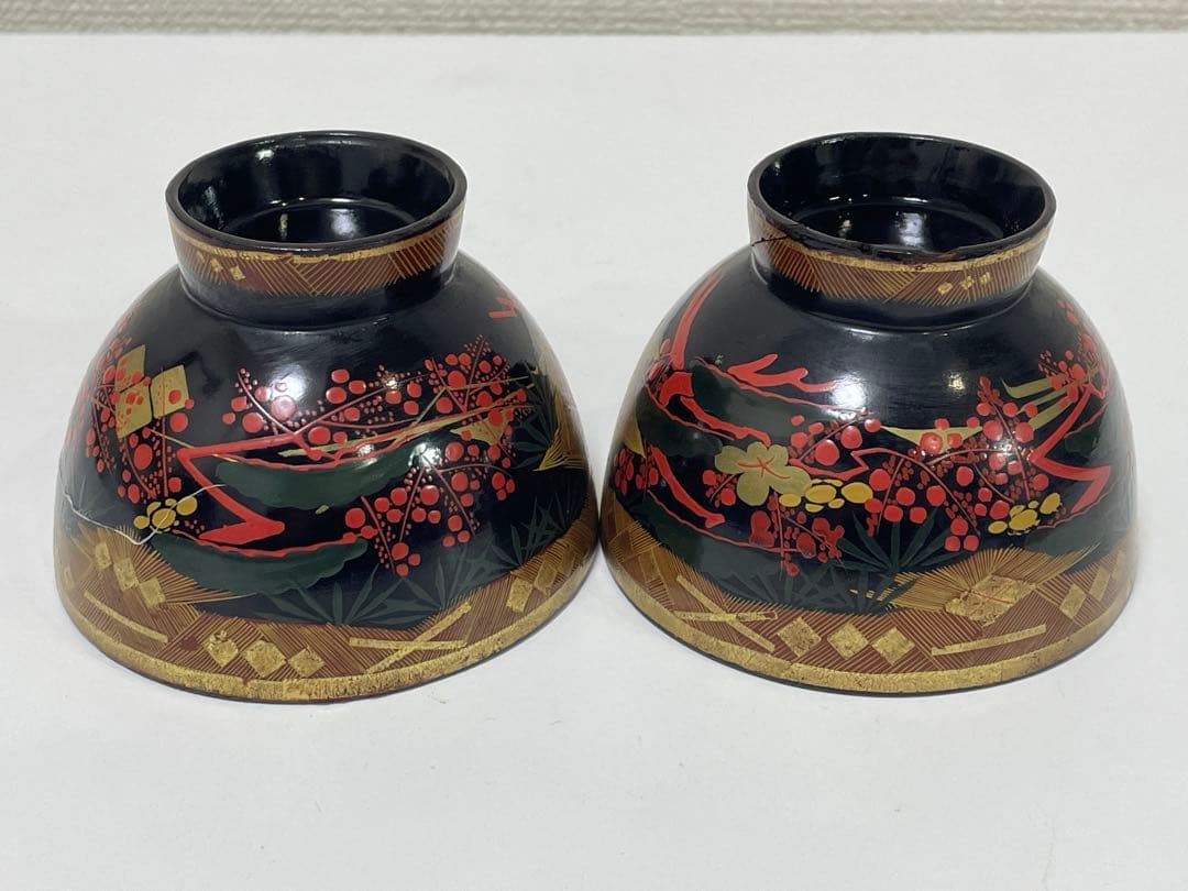 【現状品】漆器 秀衡塗 蓋付椀 金彩 朱塗 割烹 懐石 アンティーク 2個
